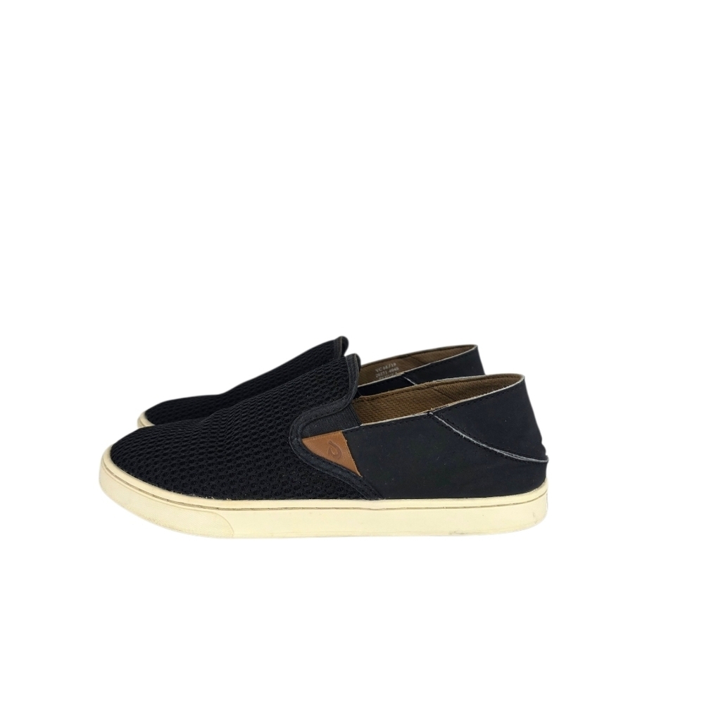 OluKai Womens Pehuea Loafer Black Mesh Slip On Shoe Convertible Flat Mule Size 8